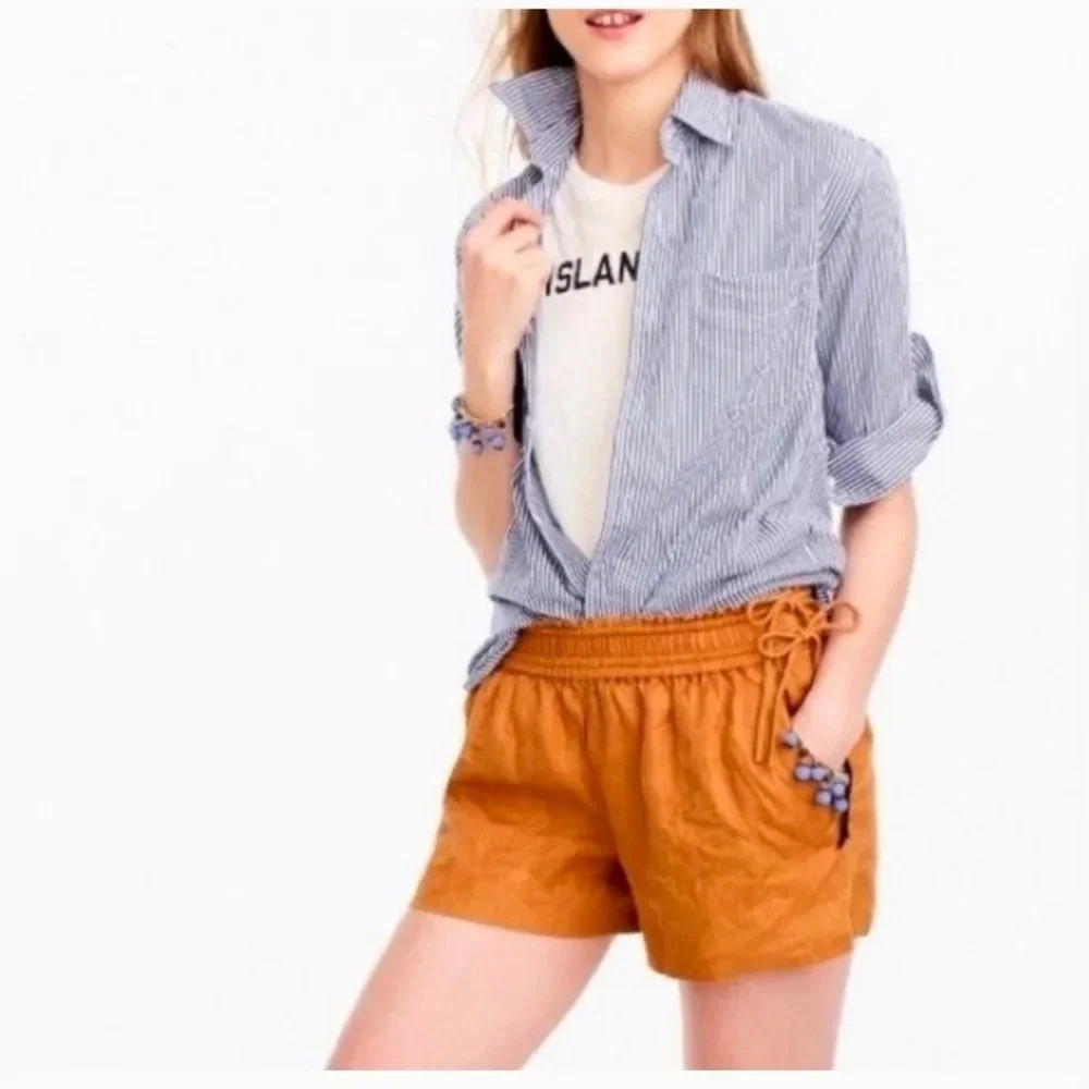 NWT J.CREW Women’s Linen Elastic Stretch Waist Mini Shorts With Tie Side Size XS